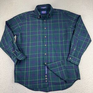 Sir Pendleton 100% Wool Shirt Men M Green Tartan Plaid Button‎ Down **Flaws